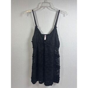 Cacique Black Floral Lace Ruffle Babydoll Camisole Top Womens Plus Size 18/20